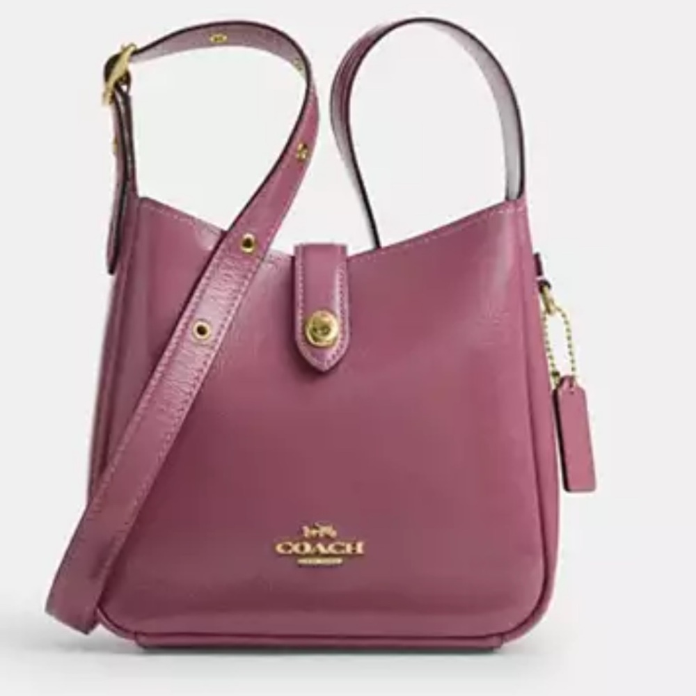 🌺 Coach NWT Izalia Pink Crinkle Leather Hadley Mini Crossbody Bag Gold Hardware